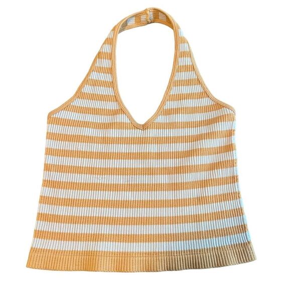 Tops - Bella Seamless Halter Top Size Medium Cropped Striped Sherbet and White